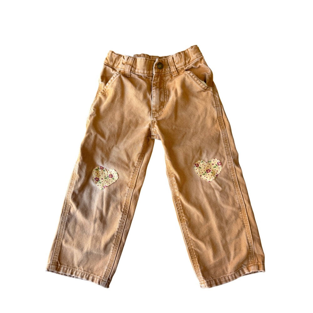 Carhartt Cargo Pants Toddler Girl 3T DIY Heart Patch Hand Stitched Floral Boho